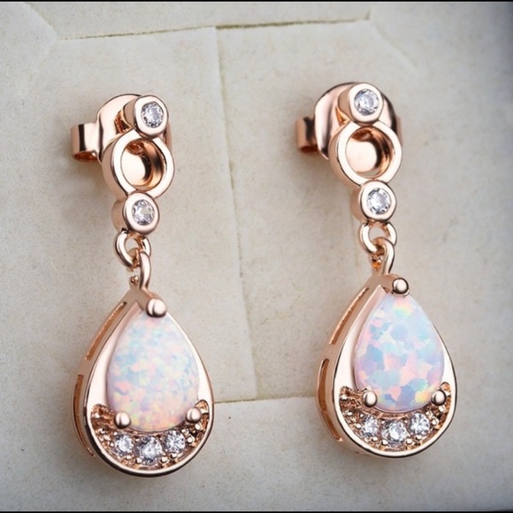 18k Rosegold Filled White Opal Drop Earrings - Picture 2 of 7